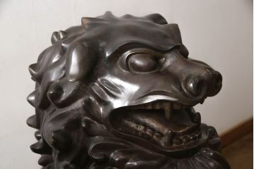 和製アンティーク　激レア!!　極上黄銅　ブロンズ　獅子2体セット(阿像、狛犬、阿吽)(R-062579)