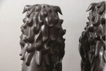 和製アンティーク　激レア!!　極上黄銅　ブロンズ　獅子2体セット(阿像、狛犬、阿吽)(R-062579)