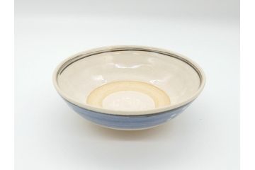 真葛　香斎　浅黄帯　梅鉢　絵高麗　平茶碗　十二代　久田宗也(中誠宗也)尋牛斎　御書付　4.6寸　約14cm(共箱付き、和食器、茶碗、四寸六分)(R-062586)