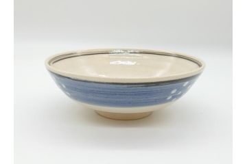 真葛　香斎　浅黄帯　梅鉢　絵高麗　平茶碗　十二代　久田宗也(中誠宗也)尋牛斎　御書付　4.6寸　約14cm(共箱付き、和食器、茶碗、四寸六分)(R-062586)