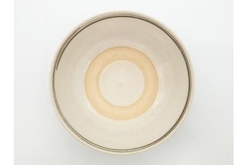 真葛　香斎　浅黄帯　梅鉢　絵高麗　平茶碗　十二代　久田宗也(中誠宗也)尋牛斎　御書付　4.6寸　約14cm(共箱付き、和食器、茶碗、四寸六分)(R-062586)