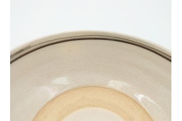 真葛　香斎　浅黄帯　梅鉢　絵高麗　平茶碗　十二代　久田宗也(中誠宗也)尋牛斎　御書付　4.6寸　約14cm(共箱付き、和食器、茶碗、四寸六分)(R-062586)