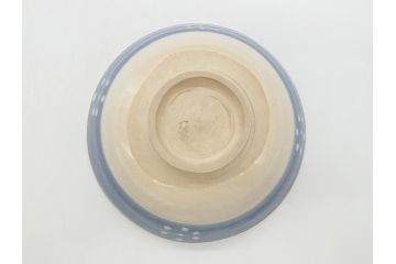 真葛　香斎　浅黄帯　梅鉢　絵高麗　平茶碗　十二代　久田宗也(中誠宗也)尋牛斎　御書付　4.6寸　約14cm(共箱付き、和食器、茶碗、四寸六分)(R-062586)