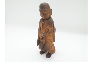 江戸期〜明治期　時代物　木彫り　憎?　和尚?(網代笠、寅四、六内、仏像、彫刻)(R-062587)
