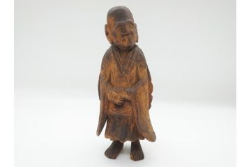 江戸期〜明治期　時代物　木彫り　憎?　和尚?(網代笠、寅四、六内、仏像、彫刻)(R-062587)