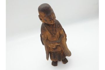 江戸期〜明治期　時代物　木彫り　憎?　和尚?(網代笠、寅四、六内、仏像、彫刻)(R-062587)
