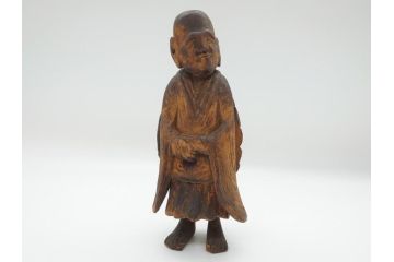 江戸期〜明治期　時代物　木彫り　憎?　和尚?(網代笠、寅四、六内、仏像、彫刻)(R-062587)