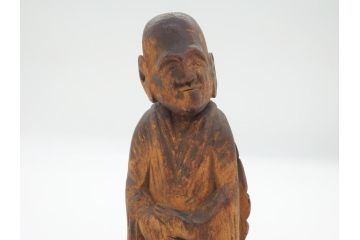 江戸期〜明治期　時代物　木彫り　憎?　和尚?(網代笠、寅四、六内、仏像、彫刻)(R-062587)