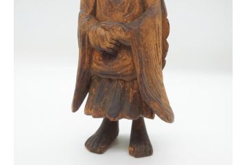 江戸期〜明治期　時代物　木彫り　憎?　和尚?(網代笠、寅四、六内、仏像、彫刻)(R-062587)