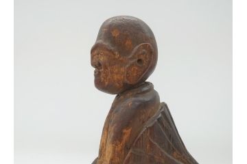 江戸期〜明治期　時代物　木彫り　憎?　和尚?(網代笠、寅四、六内、仏像、彫刻)(R-062587)