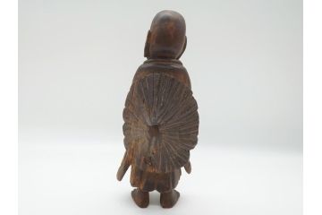 江戸期〜明治期　時代物　木彫り　憎?　和尚?(網代笠、寅四、六内、仏像、彫刻)(R-062587)