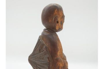 江戸期〜明治期　時代物　木彫り　憎?　和尚?(網代笠、寅四、六内、仏像、彫刻)(R-062587)