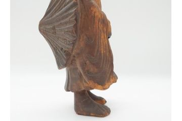 江戸期〜明治期　時代物　木彫り　憎?　和尚?(網代笠、寅四、六内、仏像、彫刻)(R-062587)