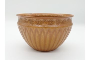 金物師　十一代　中川浄益　菊唐草彫り　モウル　建水　4.6寸(共箱付き、モール、茶道具、こぼし、水翻、和食器、四寸六分)(R-062588)