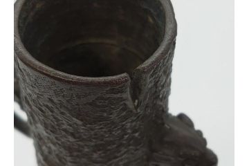 古銅　花入　筑前芦屋　獅子耳付　今宵の主(共箱付き、花瓶、花器、花生)(R-062589)