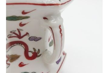 中国　古玩　大明萬暦年製　赤絵　龍図　香炉(香爐、三つ足)(R-062599)