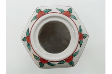 中国　古玩　大明萬暦年製　赤絵　龍図　香炉(香爐、三つ足)(R-062599)