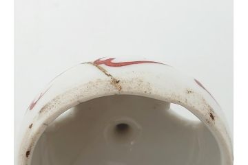 中国　古玩　大明萬暦年製　赤絵　龍図　香炉(香爐、三つ足)(R-062599)