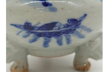 江戸期　染付　山水図　双耳　三足　香炉(猫脚、獣足、三つ足)(R-062600)