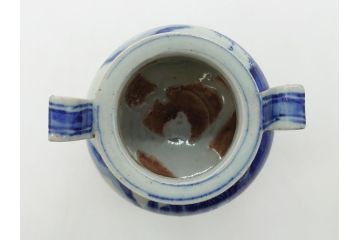 江戸期　染付　山水図　双耳　三足　香炉(猫脚、獣足、三つ足)(R-062600)