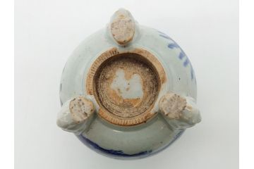 江戸期　染付　山水図　双耳　三足　香炉(猫脚、獣足、三つ足)(R-062600)