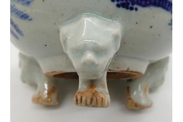 江戸期　染付　山水図　双耳　三足　香炉(猫脚、獣足、三つ足)(R-062600)