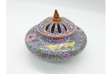 明治〜大正　変わり型　香炉　鳳凰文　草花文　変形(粉彩?、中国?、三つ足)(R-062603)