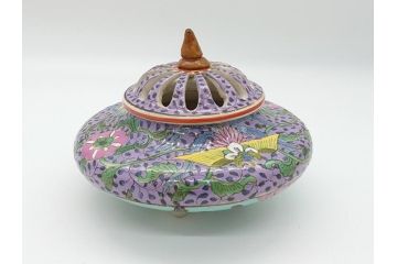 明治〜大正　変わり型　香炉　鳳凰文　草花文　変形(粉彩?、中国?、三つ足)(R-062603)