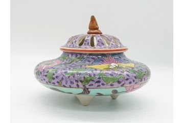 明治〜大正　変わり型　香炉　鳳凰文　草花文　変形(粉彩?、中国?、三つ足)(R-062603)