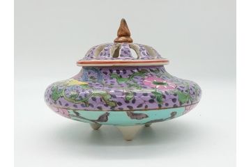 明治〜大正　変わり型　香炉　鳳凰文　草花文　変形(粉彩?、中国?、三つ足)(R-062603)
