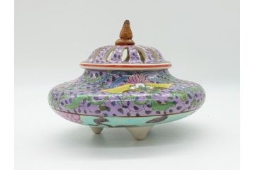 明治〜大正　変わり型　香炉　鳳凰文　草花文　変形(粉彩?、中国?、三つ足)(R-062603)