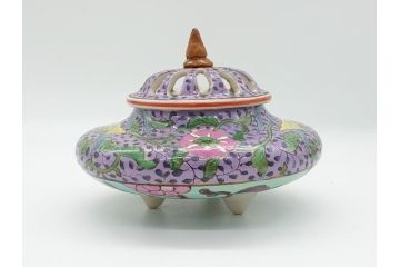 明治〜大正　変わり型　香炉　鳳凰文　草花文　変形(粉彩?、中国?、三つ足)(R-062603)