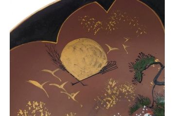 備前陶森　葛尾　絵備前　蓬草仙之図　壱組　富士庵収蔵古備前　三ツ重盃(杯)3客セット(共箱付き、茶碗、色絵、金彩、鶴亀図)(R-062604)