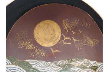 備前陶森　葛尾　絵備前　蓬草仙之図　壱組　富士庵収蔵古備前　三ツ重盃(杯)3客セット(共箱付き、茶碗、色絵、金彩、鶴亀図)(R-062604)