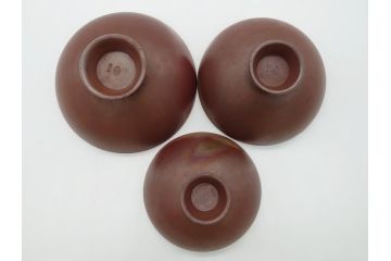 備前陶森　葛尾　絵備前　蓬草仙之図　壱組　富士庵収蔵古備前　三ツ重盃(杯)3客セット(共箱付き、茶碗、色絵、金彩、鶴亀図)(R-062604)
