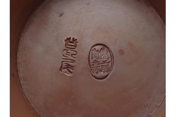 備前陶森　葛尾　絵備前　蓬草仙之図　壱組　富士庵収蔵古備前　三ツ重盃(杯)3客セット(共箱付き、茶碗、色絵、金彩、鶴亀図)(R-062604)