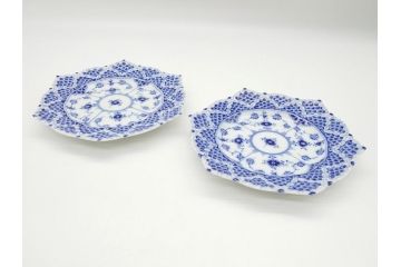 デンマーク　ROYAL　COPENHAGEN(ロイヤルコペンハーゲン)　ブルーフルーテッド　フルレース　ダブルレース　皿2客セット(プレート、洋食器)(定価約220000円)(R-062610)