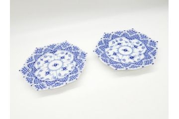 デンマーク　ROYAL　COPENHAGEN(ロイヤルコペンハーゲン)　ブルーフルーテッド　フルレース　ダブルレース　皿2客セット(プレート、洋食器)(定価約220000円)(R-062610)