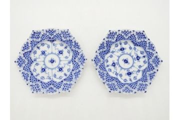 デンマーク　ROYAL　COPENHAGEN(ロイヤルコペンハーゲン)　ブルーフルーテッド　フルレース　ダブルレース　皿2客セット(プレート、洋食器)(定価約220000円)(R-062610)