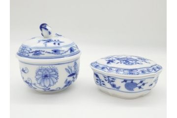 ドイツ　マイセン　Meissen　ブルーオニオン シュガーポット&ボンボン入れセット(菓子器、小物入れ、蓋物、洋食器)(定価:シュガーポット約33,000円、ボンボン入れ約37,400円)(R-062616)
