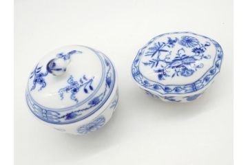 ドイツ　マイセン　Meissen　ブルーオニオン シュガーポット&ボンボン入れセット(菓子器、小物入れ、蓋物、洋食器)(定価:シュガーポット約33,000円、ボンボン入れ約37,400円)(R-062616)