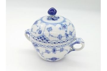 デンマーク　ROYAL COPENHAGEN　ロイヤルコペンハーゲン　ブルーフルーテッド　ハーフレース　シュガーボウル(シュガーポット、洋食器)(定価38,500円)(R-062617)