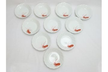 十二代　酒井田柿右衛門　錦海老画　4.8寸　約14.5cm　中皿10客セット(共箱付き、和食器、和皿、4寸8分)(R-062618)