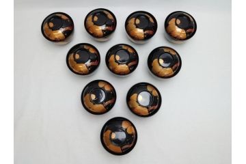輪島塗　老松　蒔絵　木製　吸物椀10客セット(雑煮椀、黒漆、お椀、漆器)(R-062619)