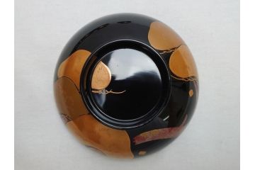 輪島塗　老松　蒔絵　木製　吸物椀10客セット(雑煮椀、黒漆、お椀、漆器)(R-062619)