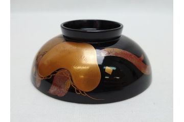 輪島塗　老松　蒔絵　木製　吸物椀10客セット(雑煮椀、黒漆、お椀、漆器)(R-062619)