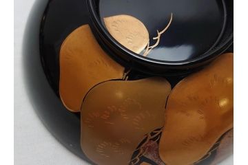 輪島塗　老松　蒔絵　木製　吸物椀10客セット(雑煮椀、黒漆、お椀、漆器)(R-062619)