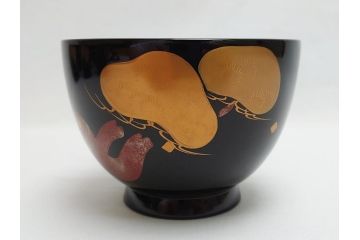輪島塗　老松　蒔絵　木製　吸物椀10客セット(雑煮椀、黒漆、お椀、漆器)(R-062619)
