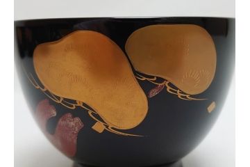 輪島塗　老松　蒔絵　木製　吸物椀10客セット(雑煮椀、黒漆、お椀、漆器)(R-062619)