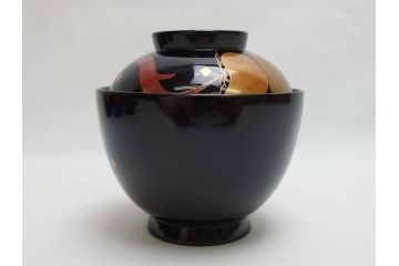 輪島塗　老松　蒔絵　木製　吸物椀10客セット(雑煮椀、黒漆、お椀、漆器)(R-062619)